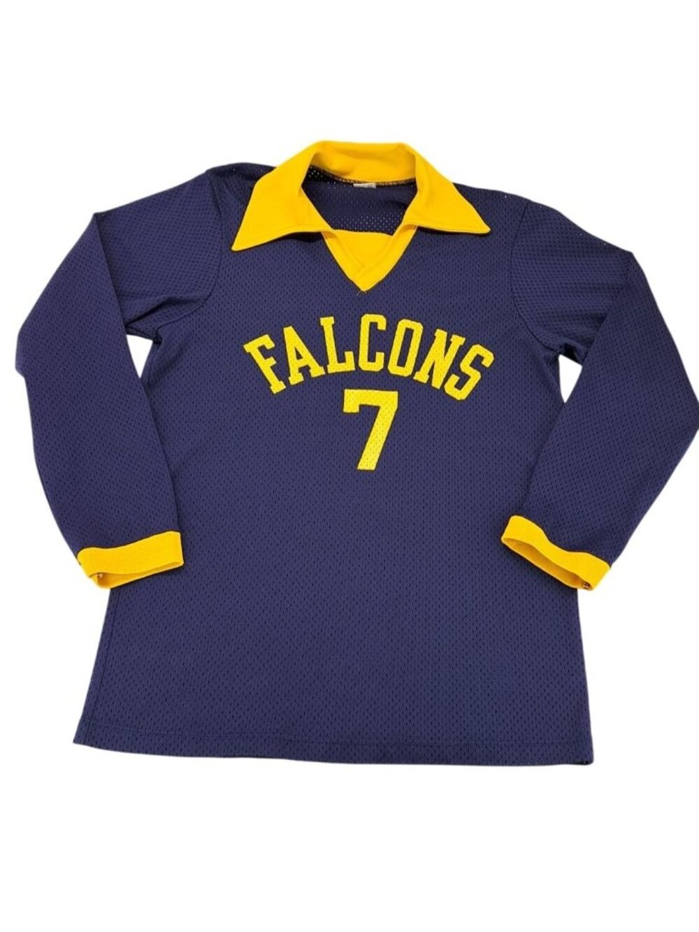 Vintage Champion Falcons #7 Blue Yellow Mesh Sports Jersey Shirt Medium 1980s